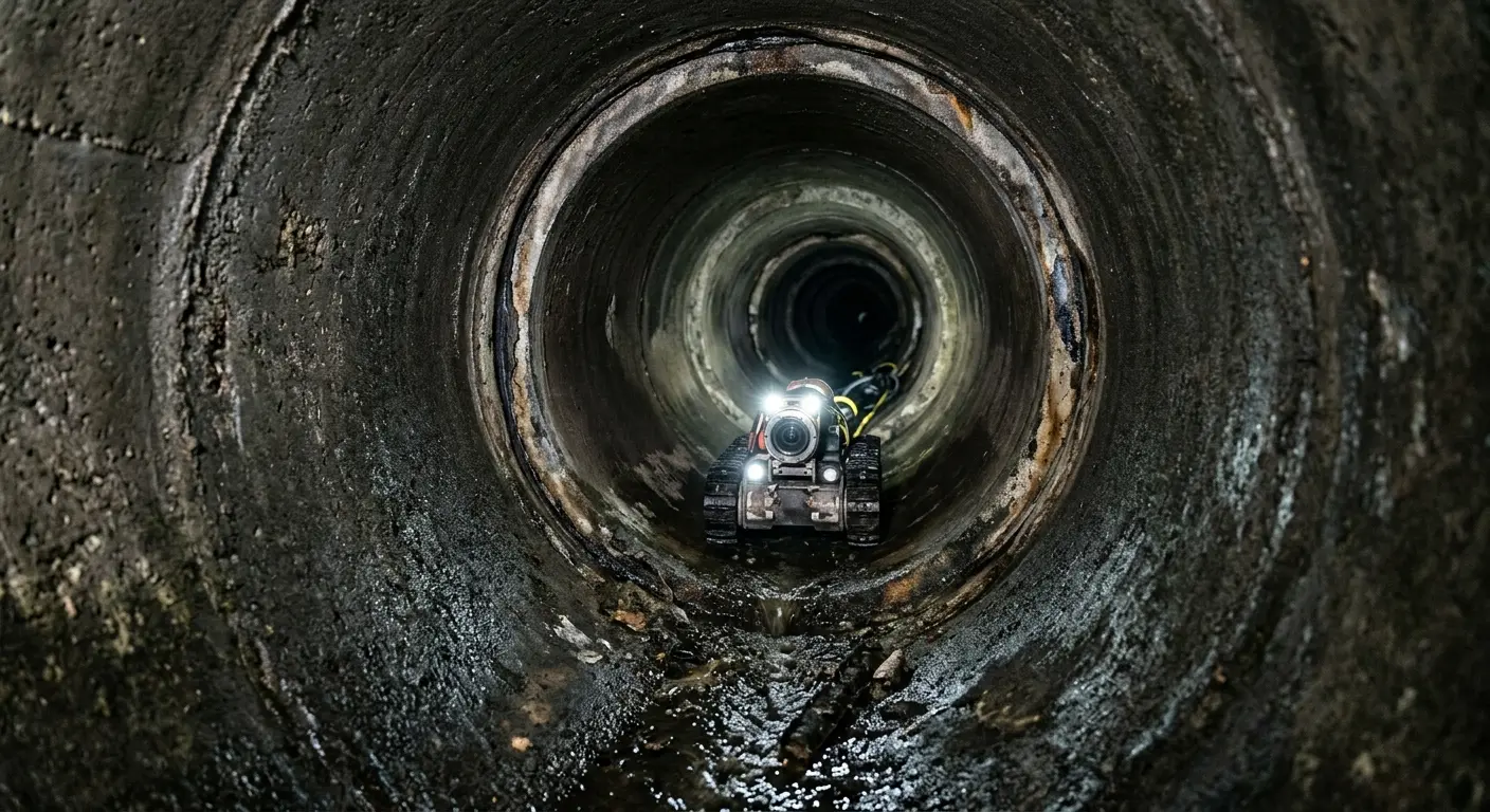 Robotic sewer camera inspecting pipe interior for Sewer Line Cleaning in Kings Grant