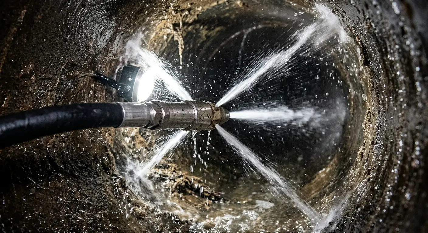 High-pressure hydro jetting nozzle cleaning sewer pipe for Storm Drain Cleaning in Kings Grant